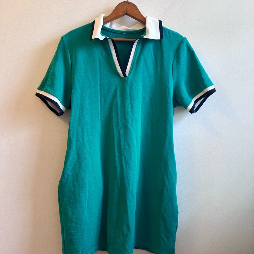 Green Polo Dress with White and Navy Accents